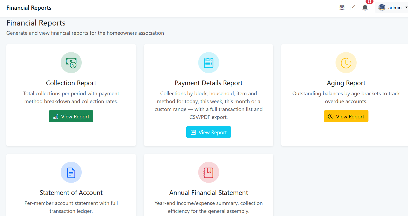 Financial reports hub